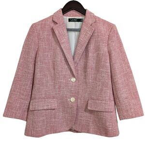 Lauren Ralph Lauren Pink Tweed Textured Shrunken Blazer 3/4 Sleeves - Size 8